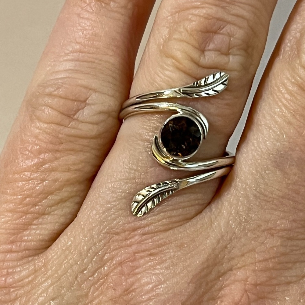SOLID 925 STERLING SILVER SMOKEY QUARTZ GEMSTONE RING SIZE 6.75